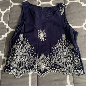 EUC navy and white open-back crop top